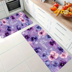 VIKAMA French Vintage Oil Painting Rose Kitchen Mat Set Nordic Luxury Non-Slip Absorbent Runner Rug for Living Room Bedroom