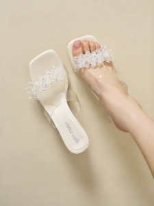 Josiny | French Style High Heel Sandals Transparent Crystal