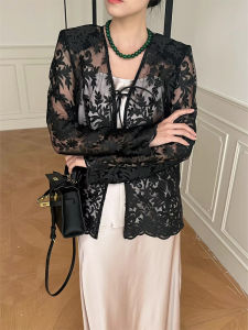 เสื้อคลุมกันแดดผู้หญิงฤดูร้อน ทรงหลวม แขนยาว คอวี สไตล์ทำงาน เสื้อคลุมกันแดดแบบมีเชือกผูก แฟชั่น ใส่กับกระโปรง