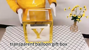 Kotak Balon Transparan A-Z Alphabet Huruf & Angka 0-9 Ukuran 30*30cm Gold Emas Balloon Box untuk Dekorasi Pesta Ulang Tahun DIY Baby Box Decoration Anniversary Baby Shower