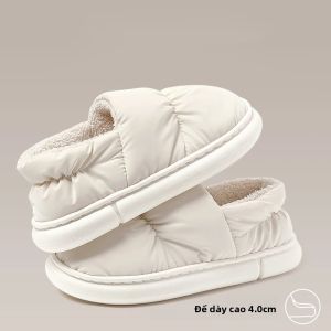 Giày Dép Nữ Bằng Len Cotton Cỡ Lớn Giữ Ấm Chống Thấm Nước Mùa Thu Đông Đi Trong Nhà Có Túi Kiểu Xỏ Ngón Đế PVC