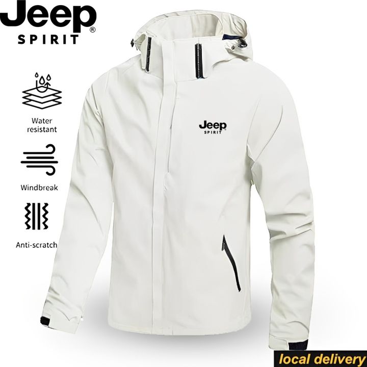 JEEP SPIRIT แจ็คเก็ตกันน้ำสำหรับผู้ชาย เสื้อกันฝน Hooded แจ็คเก็ตเดิน ...