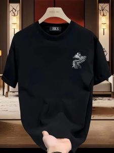 Trendy Cotton Short Sleeve Mens T-shirt All-Match Pure Cotton Summer New Style Print Casual Comfortable round Neck Top