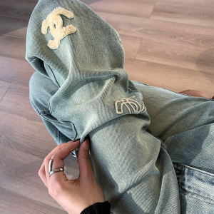 High Waist Straight Leg Embroidered Jeans Womens Spring Autumn New Design Slimming Wide Leg Pants Trendy Cotton Stretch Denim