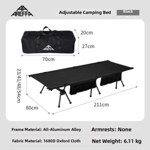 AREFFA | Adjustable Height Single Camping Bed Widened