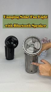 PDM 5 in 1 Solar USB Rechargeable Emergency Light Fan | Bluetooth Speaker | USB Power Bank | Compass Portable Fan Light