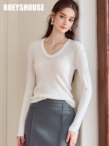 Roeys House Pure Color Knitted Sweater Casual Slim Fit Base Layer Spring 2025 New Style Commute Simple Style V-neck Long Sleeve