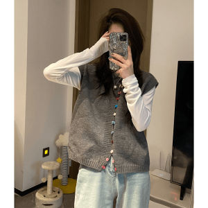 Retro Artistic Japanese Style Vest 2025 Spring Autumn New Colorful Buttons Slimming Versatile Fashionable Layered Knitwear