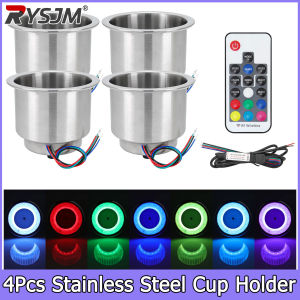 4Pcs Stainless Steel Cup Holder 7 Colors with Remote Control Cup Drink Holder Embedded Bottle Holder for Marine Boat Accessories