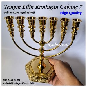 Tempat Lilin Kuningan Cabang 7 Datar Kaki Dian ALTAR ANTIQUE BRASS Solid cawan pelita lilin aromaterapi candle holder gereja ukir sibori antik