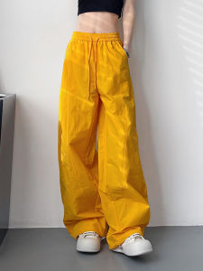 plus Size Casual Pants Slimming High Waist Thin Fabric Summer Cool Windbreaker Folded Design Comfortable Loose Fit Workwear