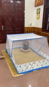 màn chụp gấp gọn thông minh khung inox 304 màn xếp thông minh gấp gọn tiện lợi hoa xanh hoa đỏ hoa nâu nhiều kích thước 1m2 1m4 1m6 1m8 có chân viền