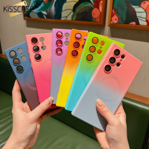 【With Lens Film】KISSCASE Liquid Sillicone Magsafe Wireless Charge Matte Case For Samsung S23Ultra S23+ S23 Plus S22 Soft Magnetic Bumper Gradient Color Back Cover