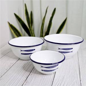 Impression Enamel Enamel Japanese Retro Blue Chinese Block Dessert Bowl Noodle Bowl Salad Bowl Cooking Bowl Soup Plate Baking Dish