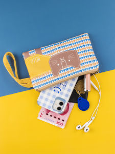 กระเป๋าสตางค์ผ้าลายการ์ตูนสไตล์เกาหลีสำหรับผู้หญิง กระเป๋าใส่เหรียญแบบยาว กระเป๋าใส่โทรศัพท์มือถือ กระเป๋าใส่กุญแจ กระเป๋าใส่เหรียญแบบเรียบง่ายสำหรับนักเรียน