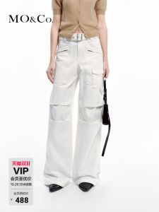 Low Waist Wide Leg Floor Length Jeans with Belt Workwear Style Loose Fit Spring Autumn Womens Premium Denim Trousers