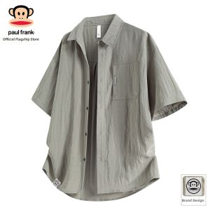 Paul Frank | Linen Texture Cuban Collar Short Sleeve Breathable Vintage Wealthy Style Mens Shirt
