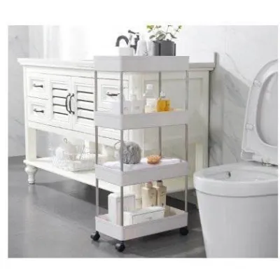 Kệ Để Đồ 4 Tầng Đa Năng Có Bánh Xe xoay 360 độ khung inox chắc chắn