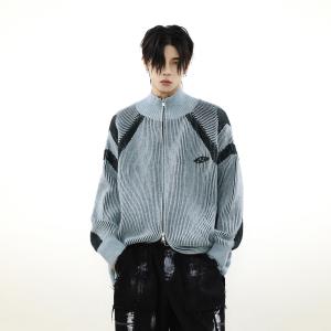 Sọc Sọc Cổ Điển Của Mỹ Khóa Kéo Áo Khoác Cardigan Đồ Len Thanh Niên Dài Tay Thoải Mái Len Thường Ngày Dày Dặn Mùa Xuân Mùa Thu Áo Khoác Ngoài Dành Cho Nam