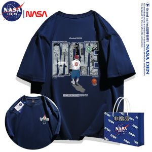เสื้อยืดแขนสั้นผ้าฝ้ายแท้คอกลมพิมพ์ลาย NASA ทรงหลวม แฟชั่นฤดูร้อน สำหรับทั้งชายและหญิง ทรงหลวม ลำลอง ลำลอง ลำลอง