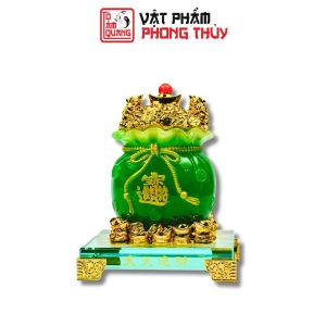 Túi đựng tiền xanh lá mệnh mộchỏa phong thủy cao cấp đế thủy tinh để bàn thần tài tài lộc may mắn-TÔ TÂM QUANG