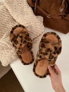 XIXITIAO | Thin Stripes Elegant Leopard Crossed Cotton Slippers Anti-slip