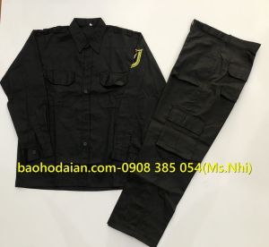 Quần áo vệ sĩ dài tay màu đen kèm logo tay chất liệu vải kaki 65/35 thấm hút mồ hôi
