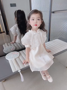 KID FASHION Dress Gaun Anak Perempuan Lengan Pendek Motif Renda Polos Bahan Satin Adem Dan Lembut Premium Korean Style Usia 1-4 Tahun