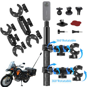 Motorcycle Mount kit for Insta360 X5 X4 X3 X2 RS DJI GoPro Double Clamp Handlebar Selfie Stick for Insta 360 Mount Accessories