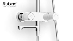 Rubine x sgPlumbMart RSC-PUSHSTOP-S81BK Matte Black Rain Shower Set With Mixer Square Rainshower