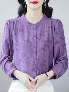 Fashionable Casual Cotton Linen Long Sleeve Shirt Womens Autumn Wear New Loose Shirt Stylish Mom Clothes round Neck Cartoon Pattern