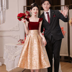 ชุดแต่งงานสไตล์ฝรั่งเศส ชุดราตรีผู้หญิง ชุดราตรีเอวสูง แขนกุด กระโปรงทรงเอ คอเหลี่ยม ชุดราตรีสีพื้น