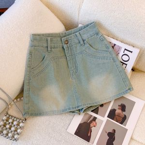 Big Sale Leak-Picking ~ Summer Distressed Retro Washed Denim Skirt Womens Slim Looking A- line Arm Covering Miniskirt Skort