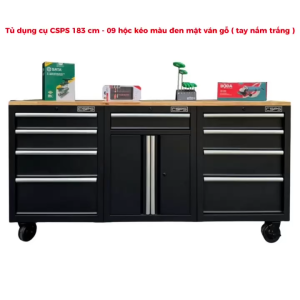 Tủ dụng cụ CSPS 183cm - 09 hộc kéo màu đen mặt ván gỗ (tay nắm trắng)