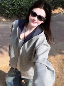 Outlets Color Block American Style Womens Loose Open Cardigan Hoodie Long Sleeve Cotton Autumn Outerwear Casual Commute