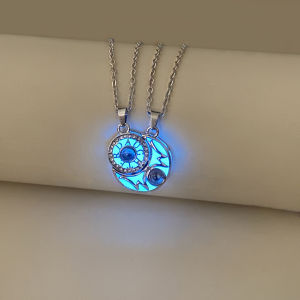 2-Piece Set Luminescent Mother-Daughter Necklaces with Dual Projected Sun-Moon Design 100 Languages Say I Love You Jewelry