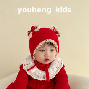 Mũ Len Mùa Đông Cho Bé Gái Mũ Bảo Vệ Tai Màu Đỏ May Mắn Mũ Công Chúa Ấm Áp Cho Bé Gái Mũ Tròn Mềm Mại Thoải Mái Cho Trẻ Em