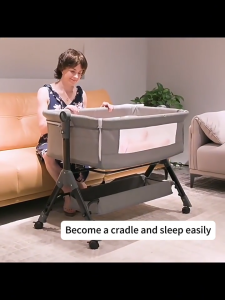 3-in-1 Baby Crib Rocker with Mosquito Net Mattress & Storage Convertible Bassinet Bed Safety Certified