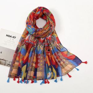 Khăn Choàng Voan Họa Tiết Hình Học Aztec Hoa Văn Tua Rua Chất Liệu Viscose Mỏng Kiểu Dáng Thời Trang Chất Lượng Cao Dành Cho Nữ Kiểu Khăn Choàng Pashmina Thích Hợp Làm Khăn Hijab Cho Người Hồi Giáo.