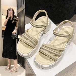Foreign Trade Plus Size Sandals Womens Platform Soled Fashion Roman Beach Casual Rhinestone with Buckle Sandals