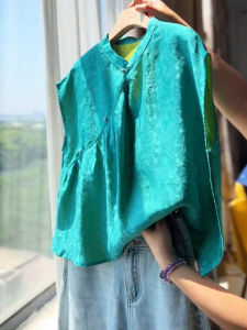 SHUAIYUE | Chinese Style Vintage Short Sleeve Womens Green Shirt