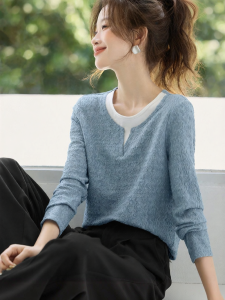 MOHANYIMEI | Casual Round Neck Color-block Textured T-Shirt
