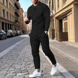 Mens Casual Fashion Sportswear Long-Sleeved Top with Zipper And Jogging Pants for Gym Running Outdoor Hiking- 1/2 Piece Options