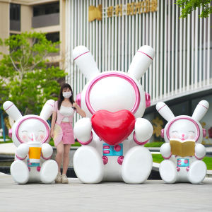 Outdoor Large Cartoon Rabbit Sculpture Frame Scenic Spot Photo Taking Moonlight Rabbit Space Rabbit Decorative Ornaments