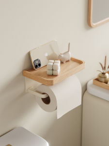 YUJIANG | Wall-mounted Creamy Style Wooden Toilet Paper Holder