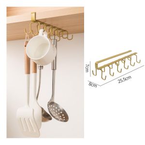 Cabinet Storage Rack Multifunctional Wardrobe Organizing Rack 6/12 Hooks Kitchen Cup Holder No Punching Storage Rack Organizer