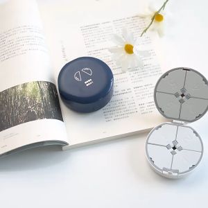 Round Portable Seven-Day Double-Layer Pill Box with Pill Cutter