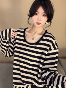 Áo Thun Dài Tay Kẻ Sọc Dáng Rộng Chống Nắng Cho Nữ Mùa Thu 2025 Thiết Kế Mới Thời Trang Công Sở Thường Ngày Dài Vừa Phải