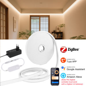 Tuya Zigbee 24V Neon LED Strip 1m-10m Waterproof Dimmable Smart Lamp HomeDecor APP Voice Control for Alexa Home Assistant Google