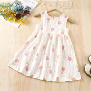 JIFANPAUL | Đầm Dạng Áo Dài Hoa Văn Cotton Nhẹ Cho Bé Gái